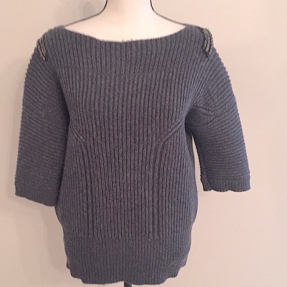 Jil Sander Gray Wool Cashmere Ribbed Embellished Pullover Sweater EUC Sz 10 Soft - Picture 1 of 12